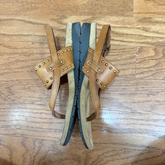 Lauren Ralph Lauren Size 8.5 Leather Gold Studded Ankle Strap Sandals Thong - Picture 6 of 12